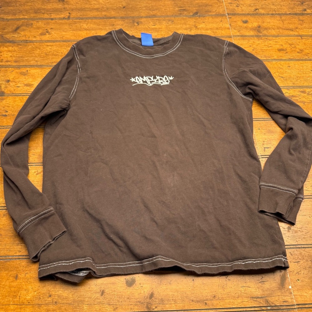EMPYRE Long Sleeve Graphic T-Shirt Brown Embroidered Logo Men's‎ Size S